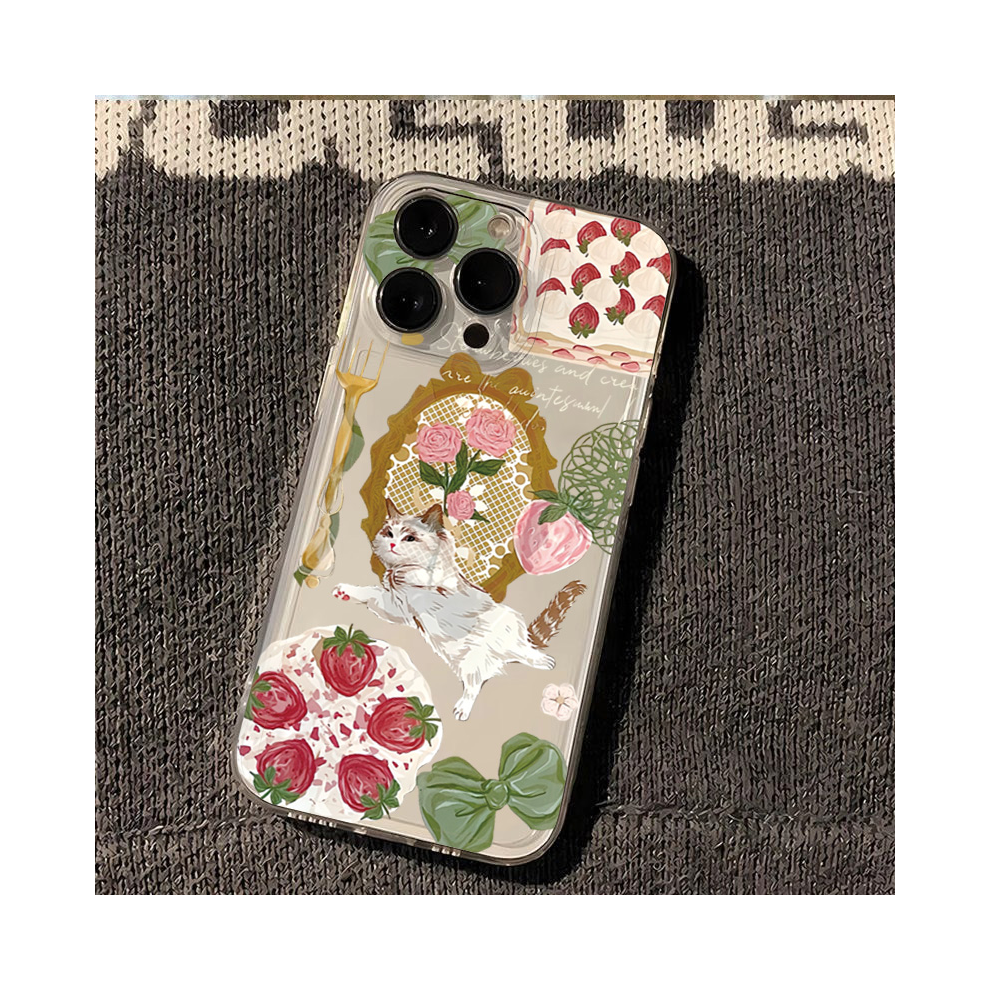 (2, For Samsung Galaxy S24) Korean Painted Cat Strawberry Case For Samsung Gal 967854672824