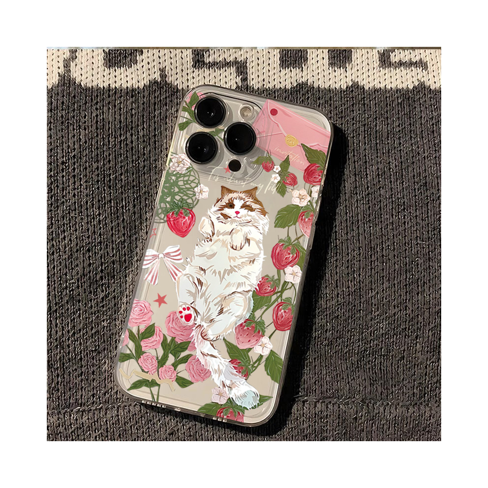 (1, For Samsung Galaxy S22+) Korean Painted Cat Strawberry Case For Samsung Gal 967854672923