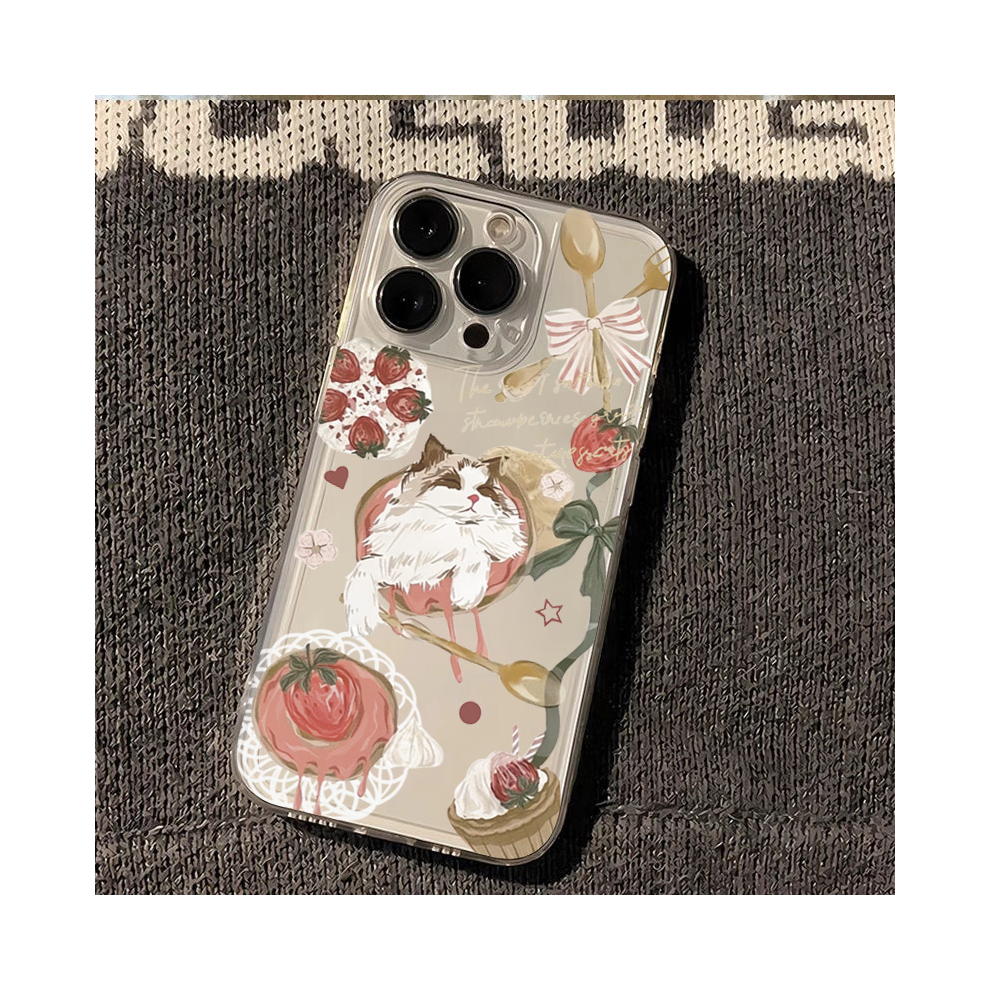 (3, For Samsung Galaxy S23) Korean Painted Cat Strawberry Case For Samsung Gal 967854672930