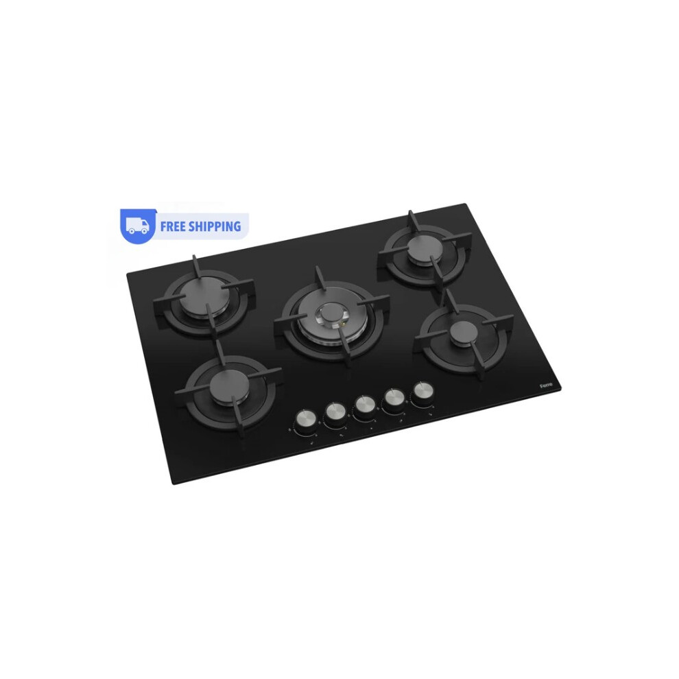 Ferre RC035 - 75cm Built-in Gas Hob - 5 Burners - Black Glass