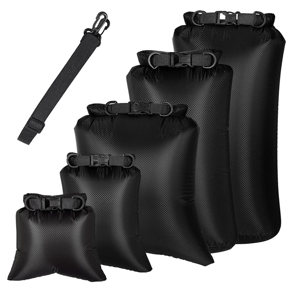 6Pcs Waterproof Dry Bag Set for Kayaking Boating,Drybag Outdoor Storage Bags Canoeing Camping Swimming Hiking,Black