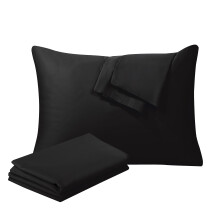 100% Egyptian Cotton Pillow Protectors Set of 2 400 Thread Count Sateen Weave Pillowcase Easy Care Zippered Style Pillow Covers Black Standard