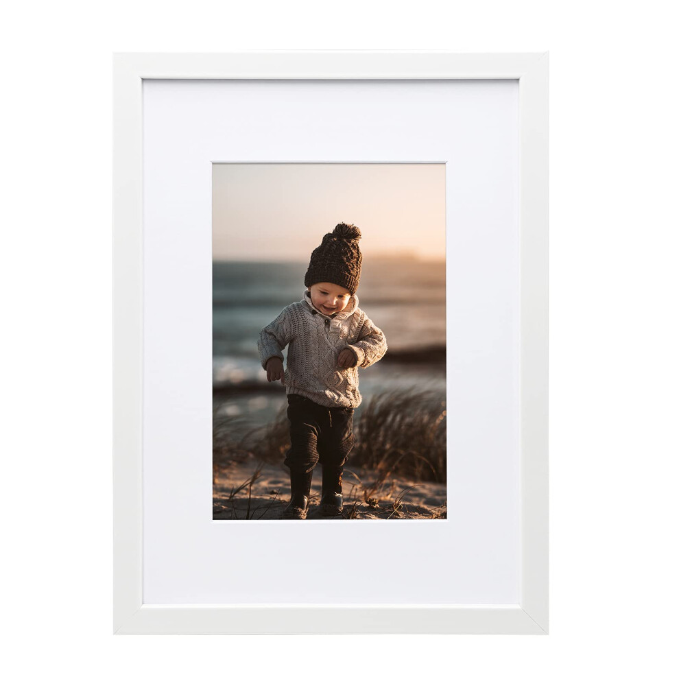 Cadre photo KINLINK A4, cadre photo blanc avec verre v   ritable pour photo A4 sans passe-partout, cadre photo en bois composite pour montage sur t