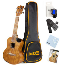 Rockjam Premium Concert Ukulele Kit med Tuner Gig Bag Strap Picks & Reserve Strings 4 Right Natural Full (RJUK-712C-N)