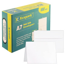 Xxcxpark 100 Antal 5,25 x 7,25 tommer Udskrivbar A7 -invitation Konvolutter & 100 Antal foldede kort Selvforsegling 120 gsm hvidt kraftpapir konv