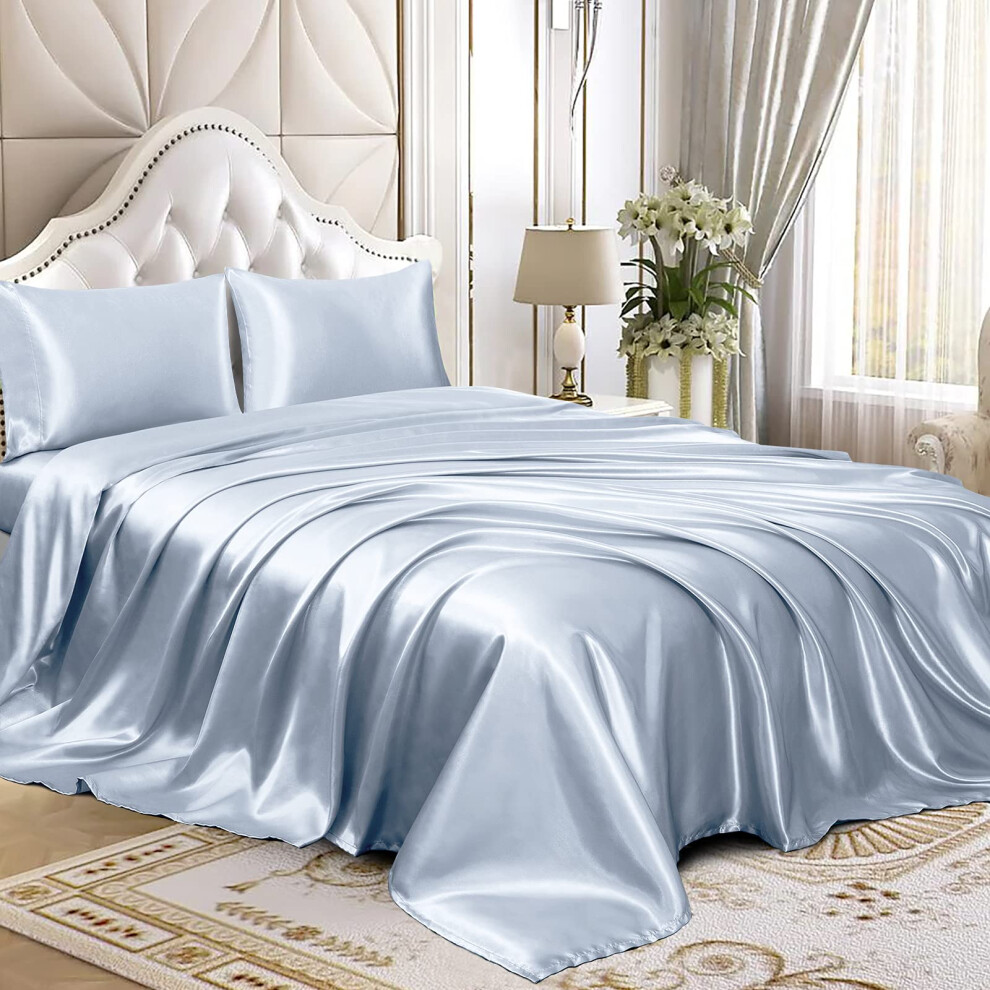 Homiest 3pcs Satin Sheets Set Luxury Silky Satin Bedding Set with Deep Pocket  1 Fitted Sheet + 1 Flat Sheet + 1 Pillowcases Twin Size  Baby Blue-image-OPC-PFKZN77-NEW