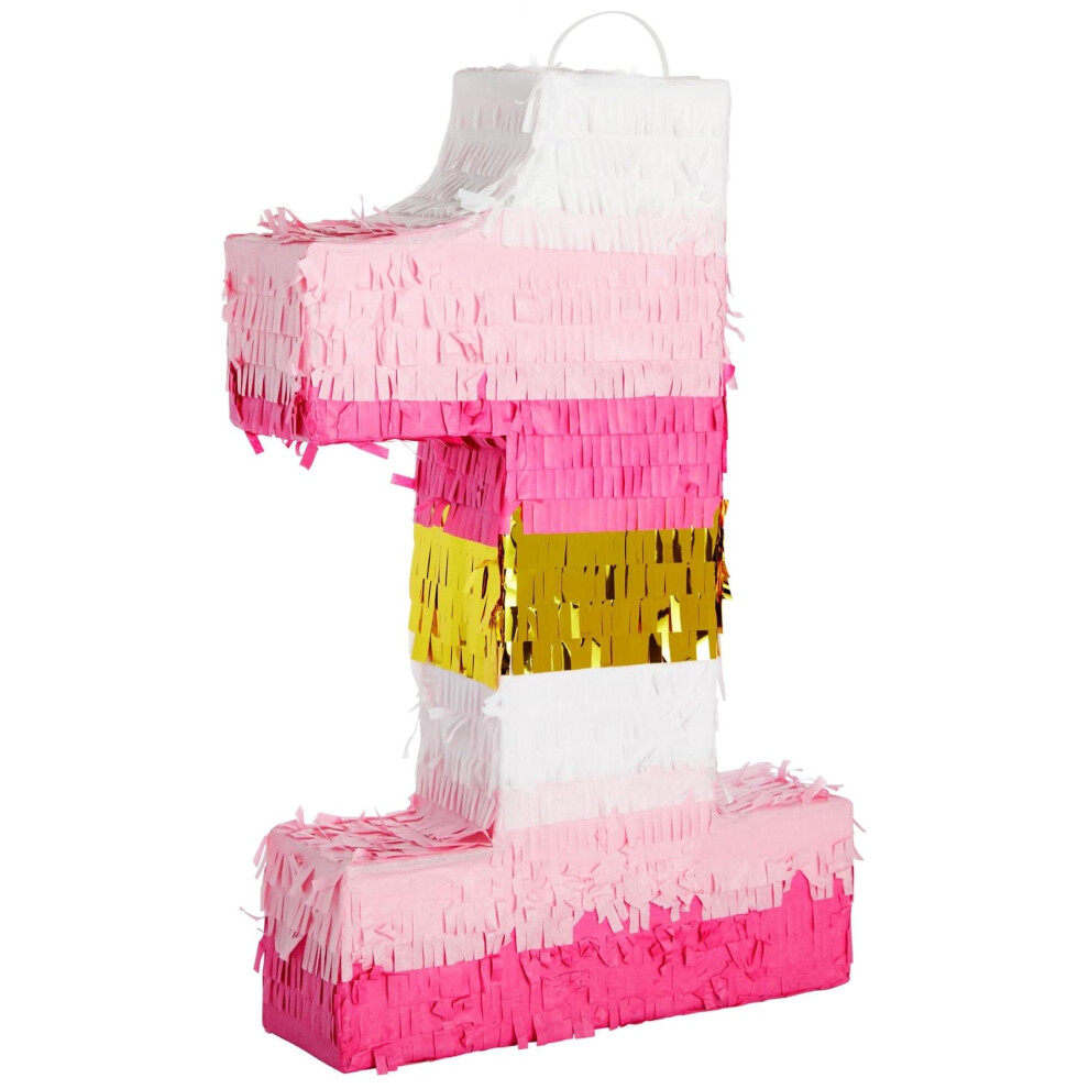 Pinata num   ro 1 rose et or pour d   corations de f   te d'anniversaire de fille, petite taille 41,9 x 28 x 7,6 cm