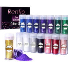 Renfio Ultra Fine Glitter Powder Metalický Lesk 2.11 Oz (60g) PET Flíčky Řemesla Sekvence 1/128" 0.008" 0.2mm
