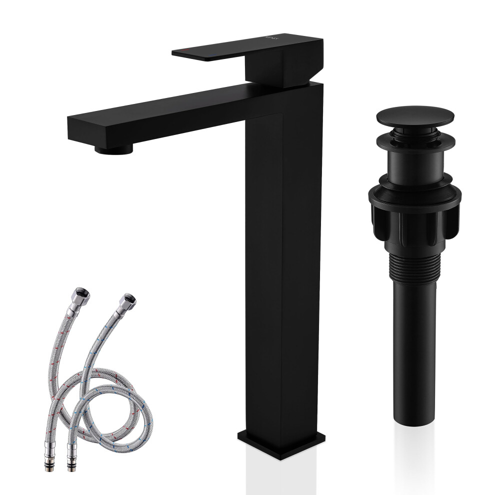 Robinet de salle de bain noir mat KENES, mitigeur de lavabo haut     poign   e unique, robinet de salle de bain pour meuble-lavabo, mitigeur de lavab