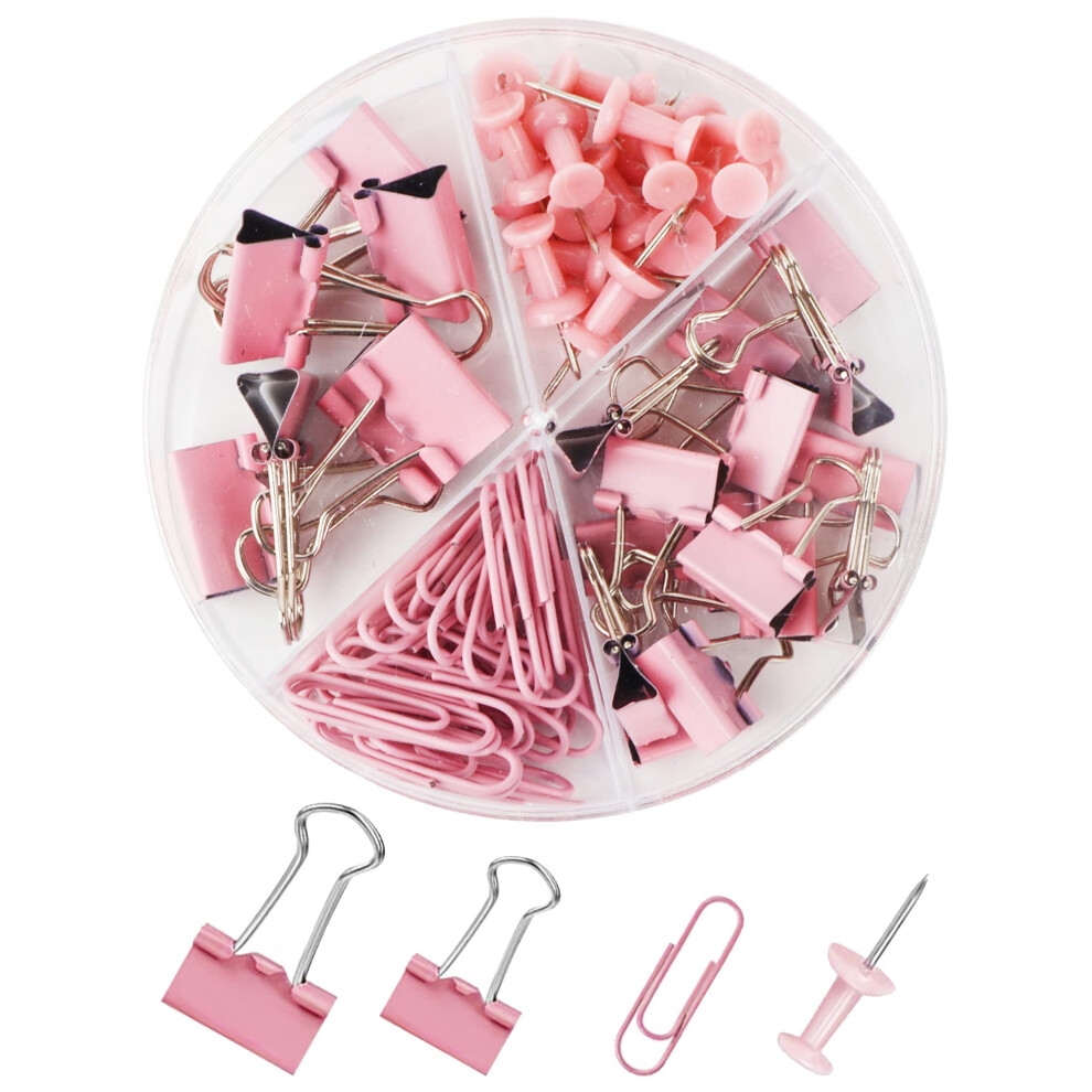Pink Assorted Binder Clips  Paper Clips  Push Pins Sets  Durable and Rustproof  Paper Clips Sets for Files  Papers  Home Supplies  72 PCS in Total Rou-image-OPC-PFM2QVM-NEW