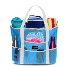 Dejaroo Sand Free Mesh Bag - Stark lttviktsvska fr strand & semester. Massor av frvaring med 8 fickor Vikbara 17x9x15 tum Neonbltt med vita