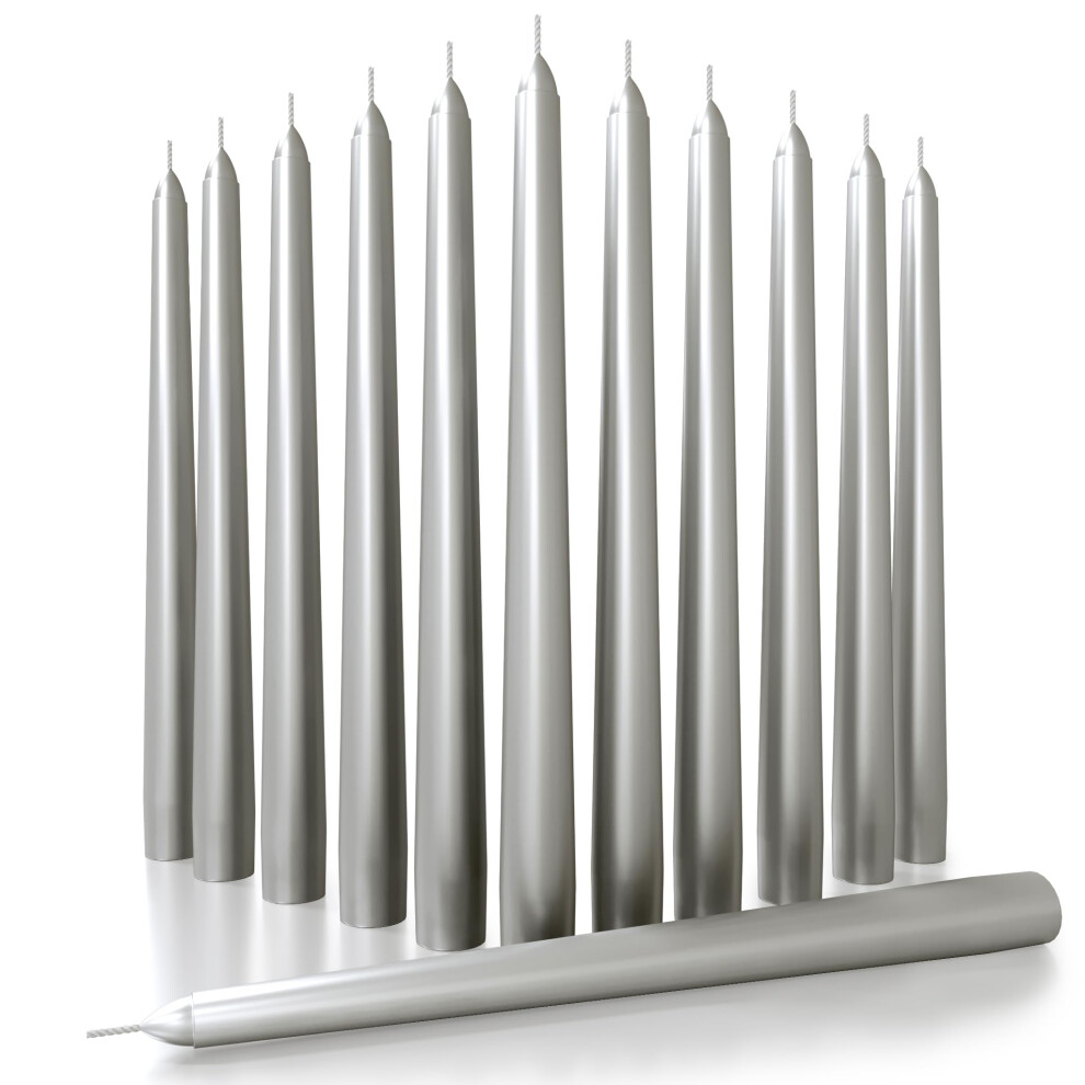 CANDWAX 10 inch Silver Taper Candles Set of 12 - Christmas Candles Taper Dripless - Tall Candles Long Burning Fragrance-Free - Silver Candles-image-OPC-PFNRSHG-NEW