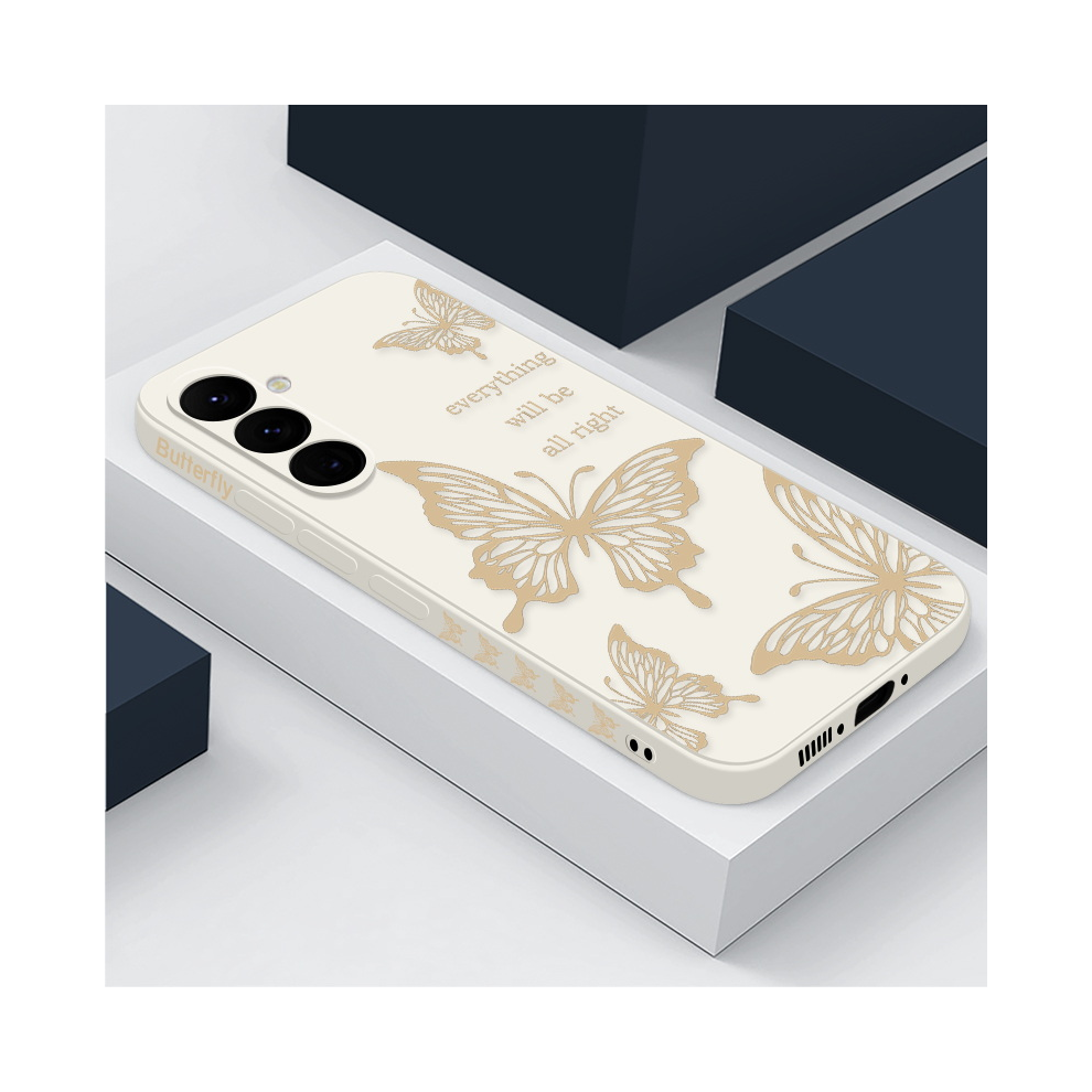 (A341 Beige, For Samsung S22 Plus) Butterfly Case For Samsung Galaxy S24 S23 S22 Ultr Cream 967854801477