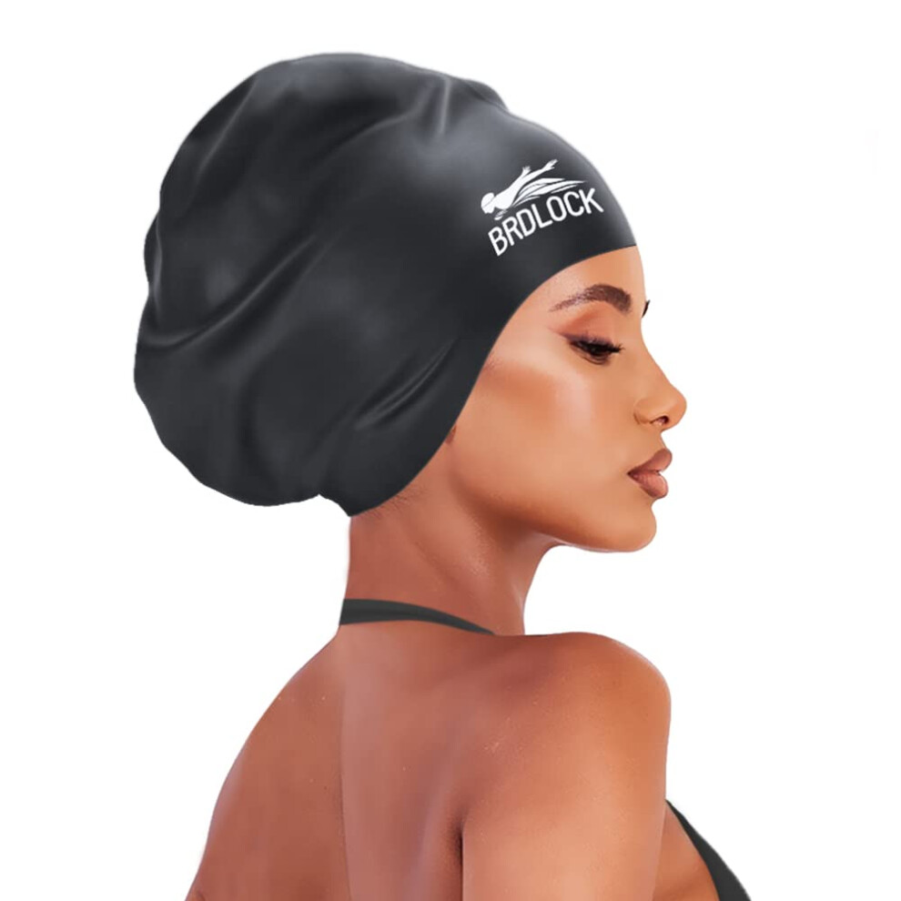 BRDLOCK Large Swim Cap for Women Swimming Cap for Braids Dreadlocks Long Hair Locs 100% Silicone Waterproof Swimming Cap Keep Your Hair Dry