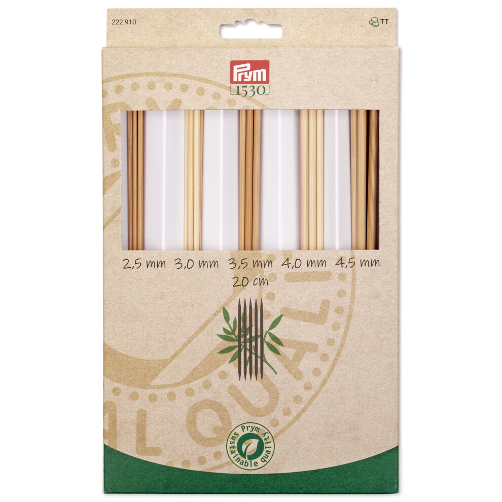 Prym Set  Bamboo  2.5-4.5mm Double-Pointed Knitting Needles  Natural 25 Count