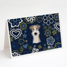 Gru   karten und Umschl   ge mit blauem Blumenmotiv, Drahthaar-Foxterrier, 8 St   ck