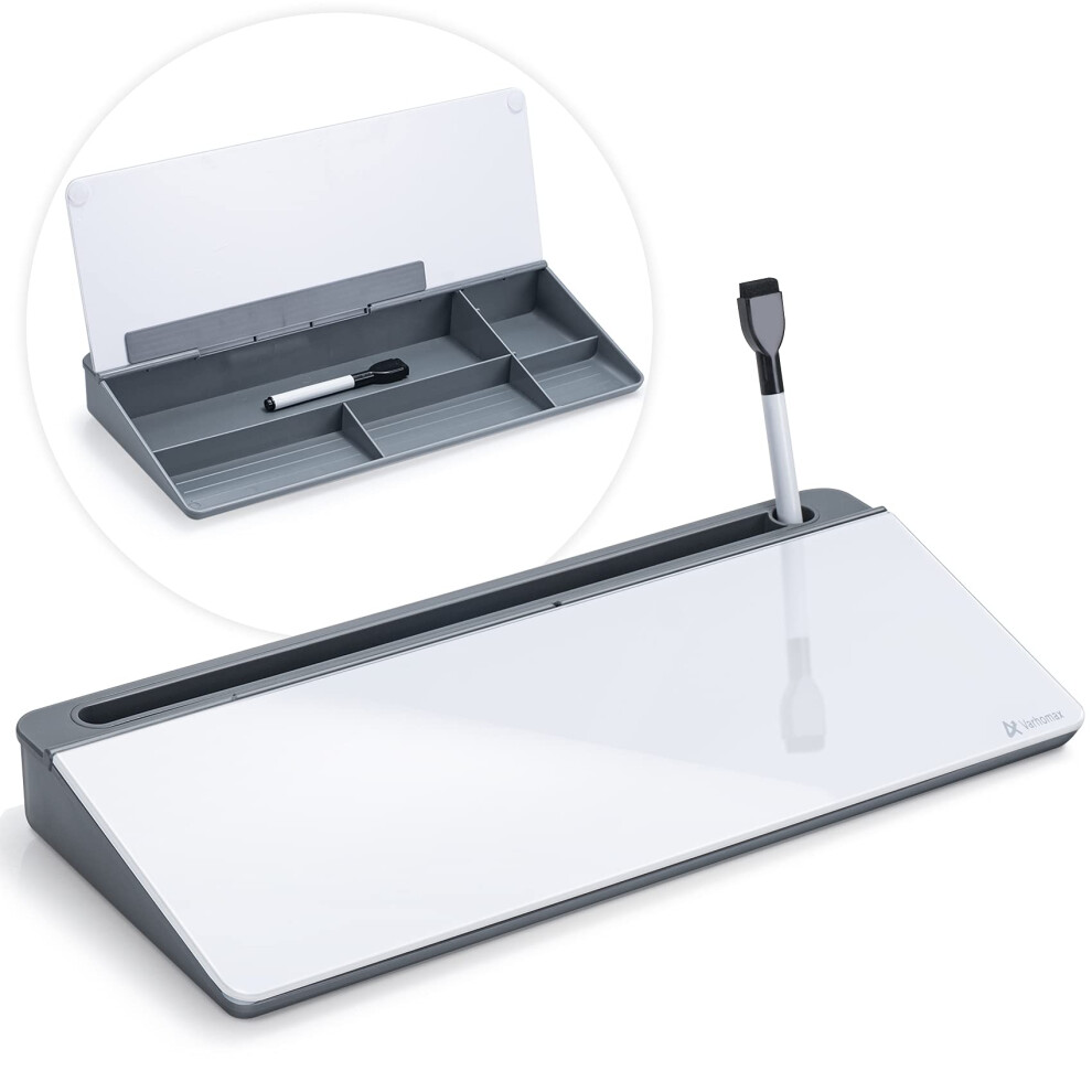 Varhomax Glass Desk Whiteboard with Storage  Desk Buddy to-do List Memo Desktop Dry Erase White Board Keyboard Stand Desk Organizers for Home Office a