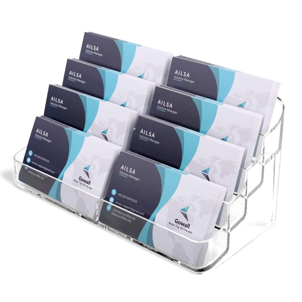 GOWALL 8 Pocket Acrylic Business Card Holder for Desk Clear Stand Desktop Plastic Business Card Display for Exhibition  Home and Office-image-OPC-PFKYH8Y-NEW