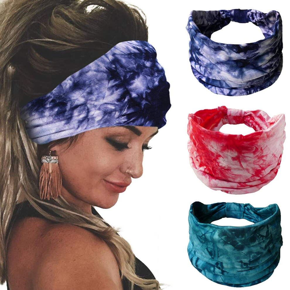 Bohend Boho-Stirnb Nder, Breit, Geknotet, Modischer Druck, Bandeau, Reise, Dehnbares Baumwoll-Stirnband, Sport, Yoga, Haar-Accessoires F R Frauen-image