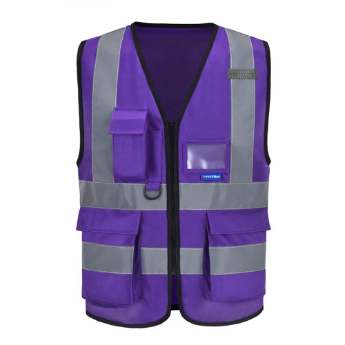 Γιλέκο Ασφαλείας Hi Vis με 4 Ανακλαστικές Ταινίες και 7 Τσέπες (6XL, Μωβ)