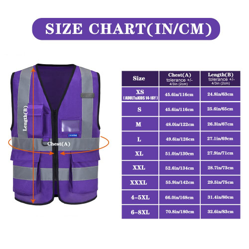 Γιλέκο Ασφαλείας Hi Vis με 4 Ανακλαστικές Ταινίες και 7 Τσέπες (6XL, Μωβ) 1