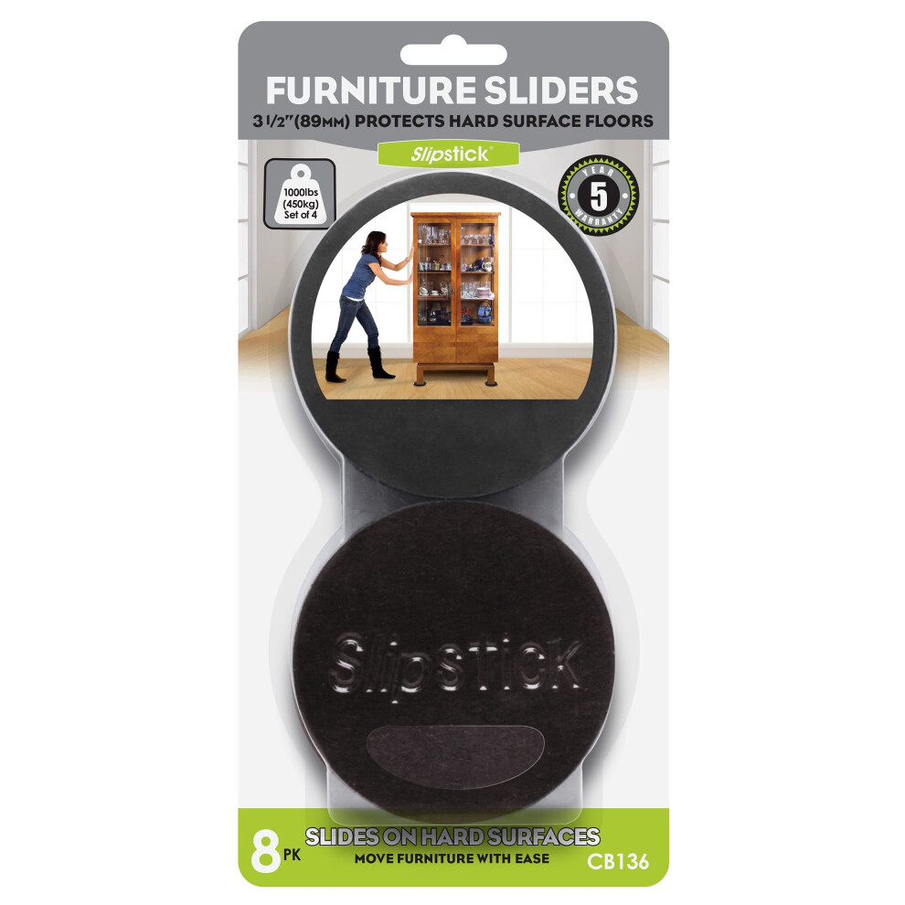 Slipstick Cb136 Premium Felt Furniture Sliders For Hardwood Floors 8 Pack Reusable 3-12A Round Furniture Movers For Sliding On Hard Surfaces Heavy Du 9325969001365