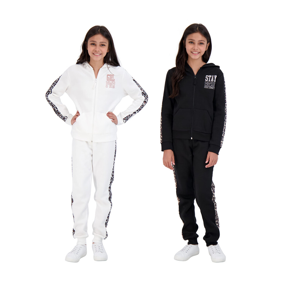 Star Ride Sweet Butterfly Girls 4-Piece Fleece Active Hoodie and Athletic Jogger Sweatpants and Sweatshirt Kids Clothing Set Leopard Cream-Black  6X
