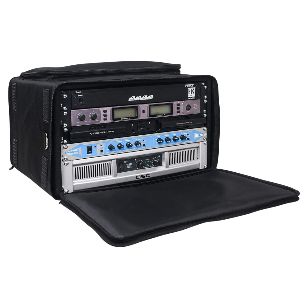 Sound Town Portable 6U Rack Bag  Soft Rack Case with 14"""" Rackable Depth  Plywood Rack Frame  Shoulder Strap  Accessory Pocket (STRB-616B)