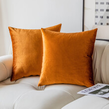 Demetex Lot de 2 housses de coussin dcoratives carres en velours orange 66 x 66 cm - Grands coussins doux pour lit, canap, salon - 66 x 66 cm