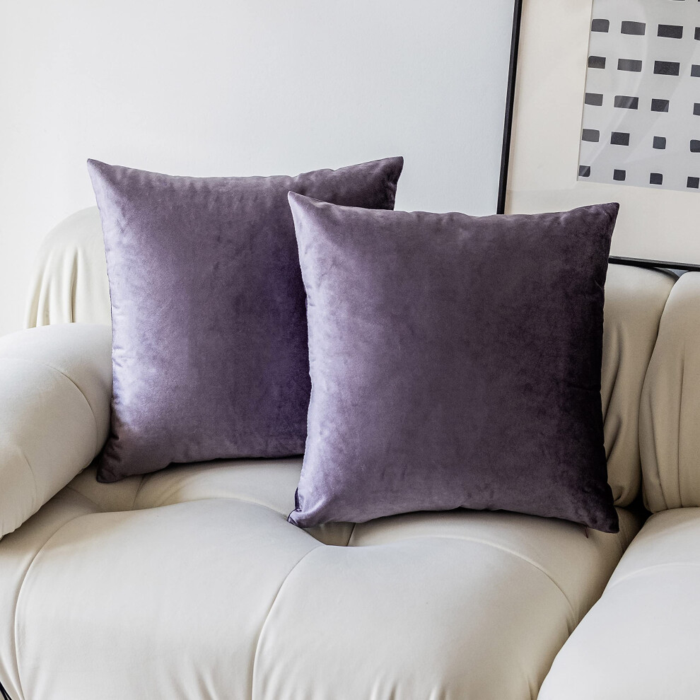 Lot de 2 housses de coussin Demetex 18x18 en velours violet, coussins d   coratifs carr   s doux en peluche pour canap   , lit, salon