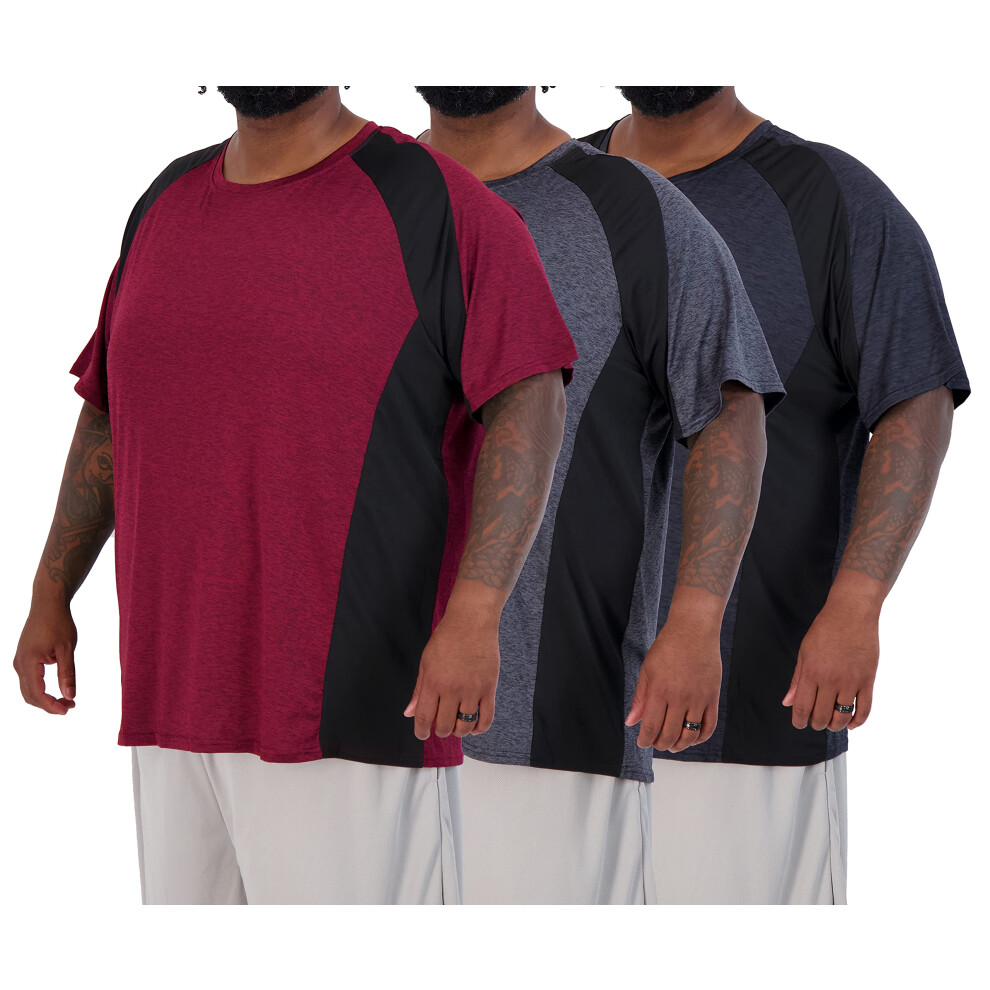 3 Pack: MenAs Big and Tall Tech Stretch Short Sleeve crew Quick Dry Fit T-Shirt Wicking Active Athletic gym Top Size clothes Lounge Sleep Running Esse
