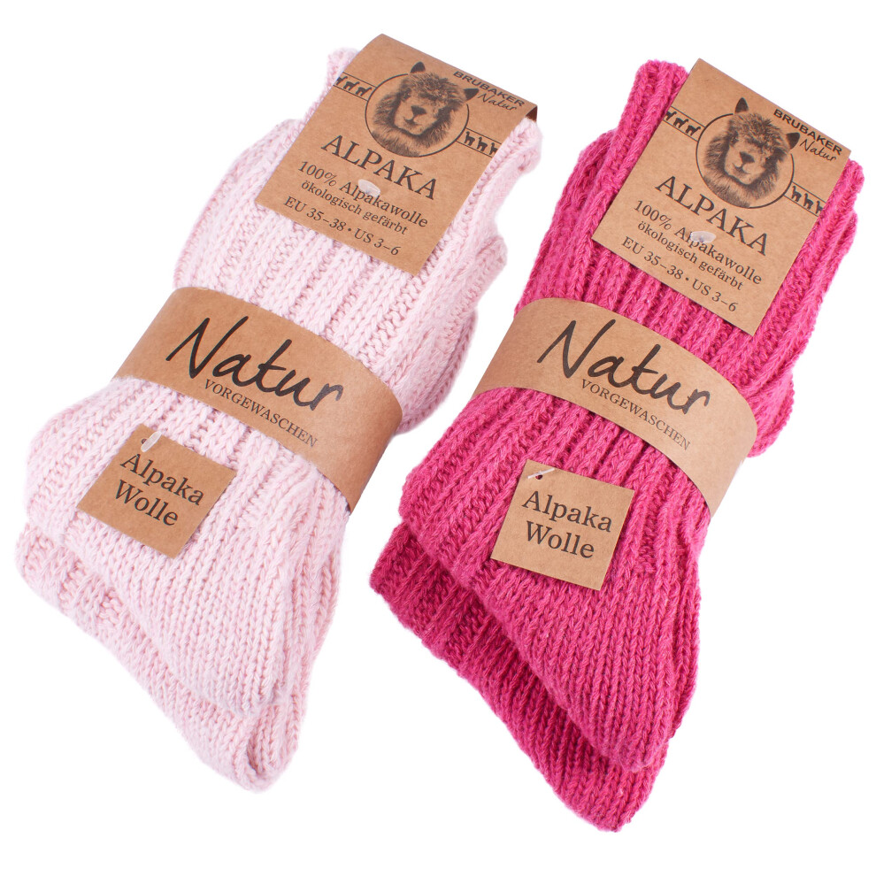 Chaussettes d'hiver    paisses BRUBAKER en alpaga pour homme ou femme, 100 % alpaga - 4 paires - Rose - Tailles 39-42 (EU) / 6,5-8 (US)