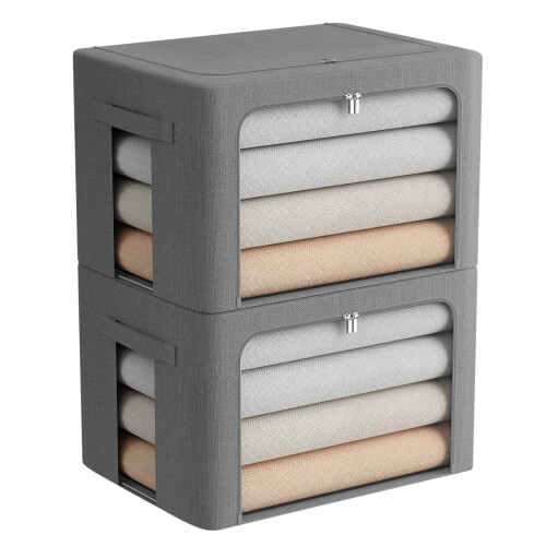 2 Pack Clear Window Storage Bins - Stackable Linen Fabric Storage for ...