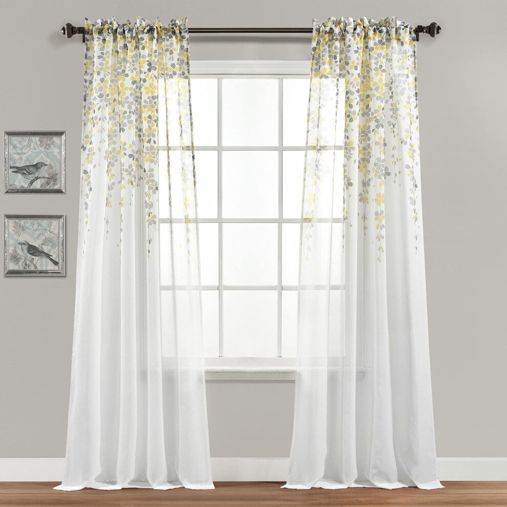 Lush Decor Weeping Flowers Sheer Window Curtains Panel Set for Living  Dining Room  Bedroom Pair  Sheers  Yellow & Gray-image-OPC-PFKWVM6-NEW