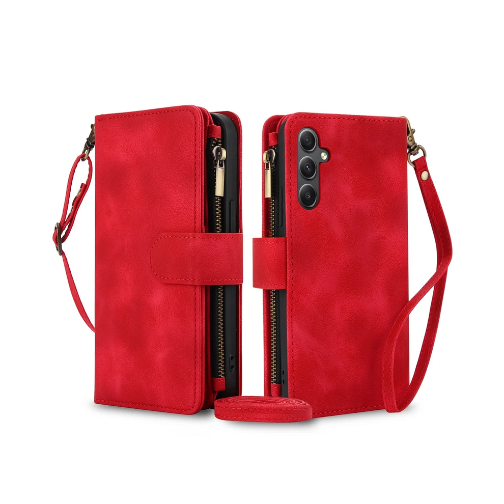 (, For S25) Zipper Wallet Case For Samsung Galaxy S25 Ultra S2 Red 967854913040