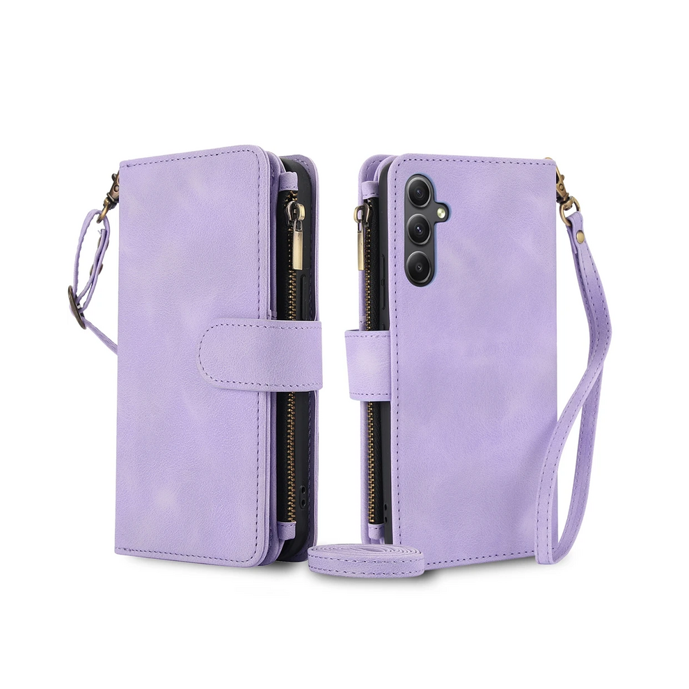 (, For A14 4G 5G) Zipper Wallet Case For Samsung Galaxy S25 Ultra S2 Purple 967854913804