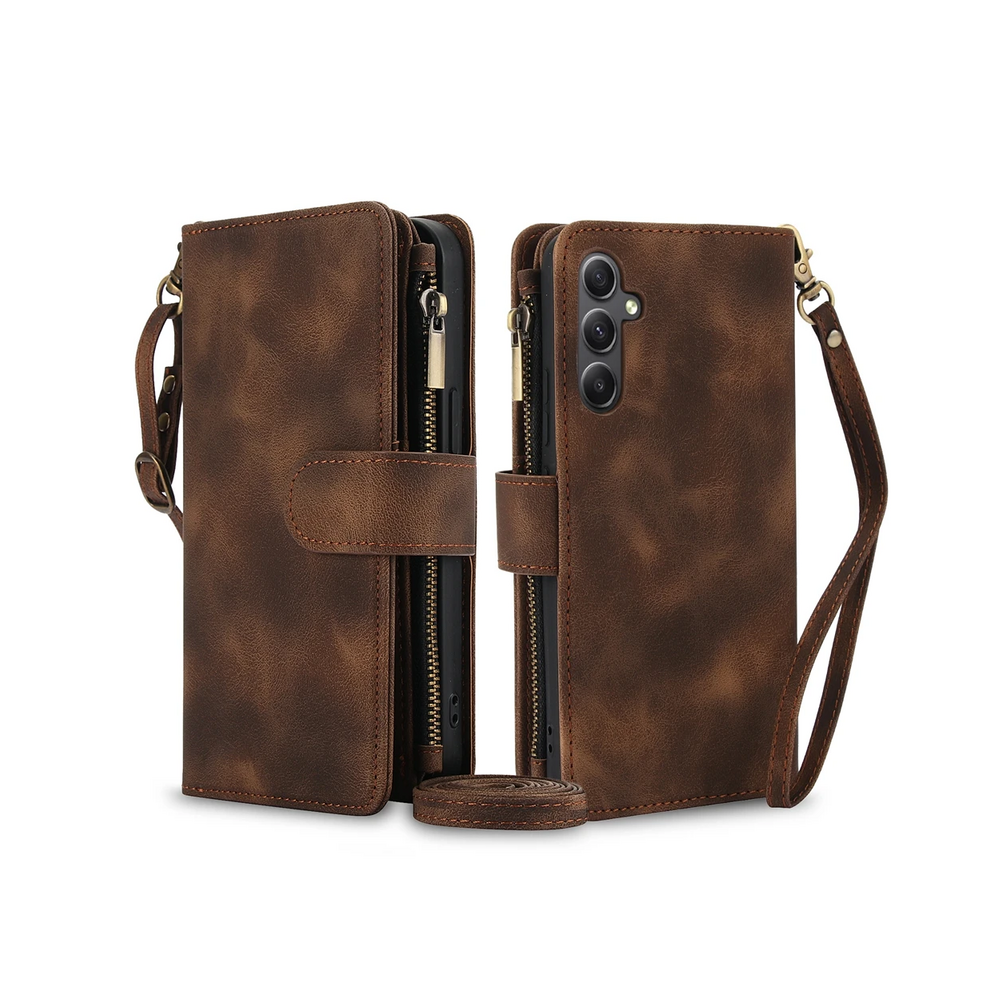 (, For S24ultra) Zipper Wallet Case For Samsung Galaxy S25 Ultra S2 Brown 967854914290