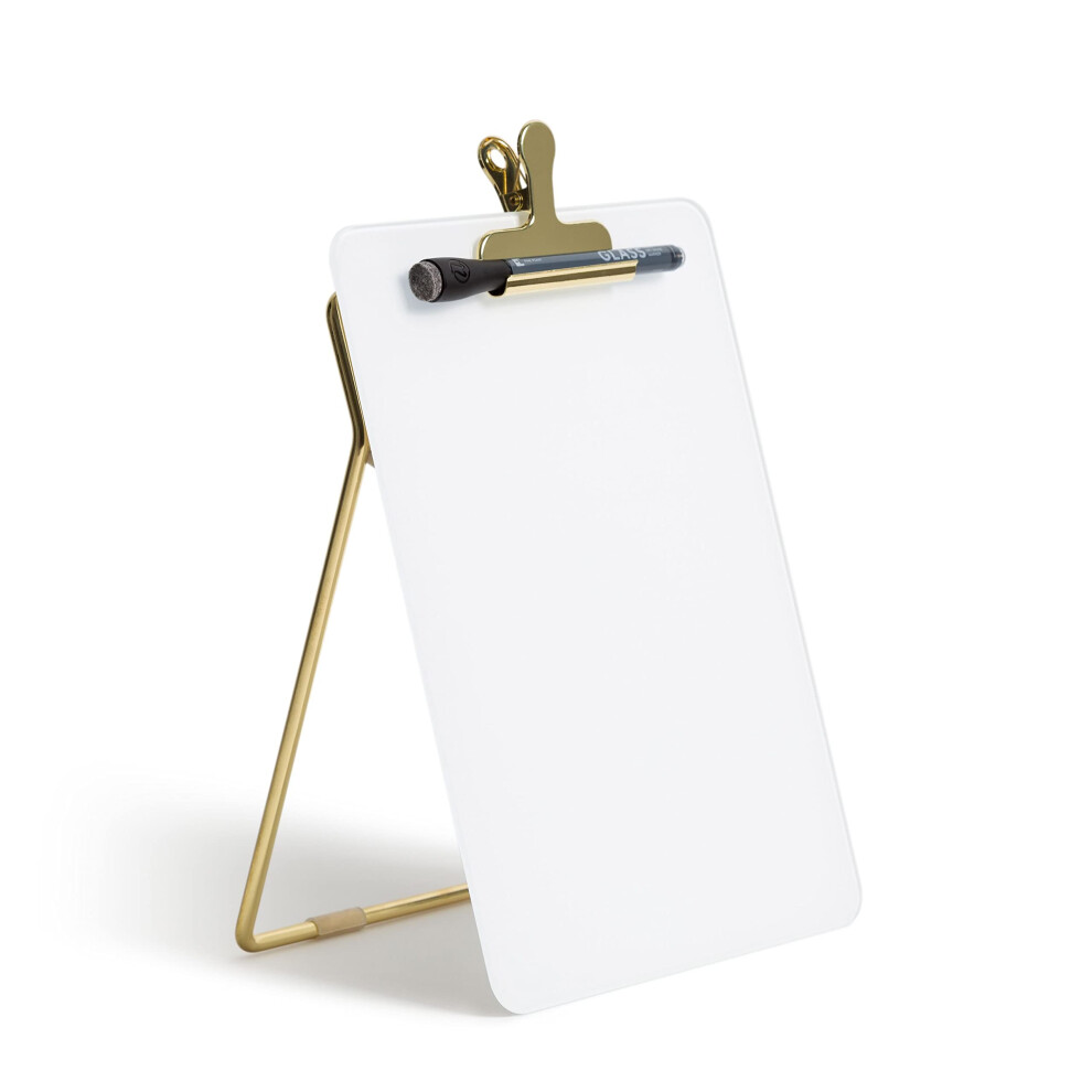 Photos - Dry Erase Board / Flipchart U Brands Glass Dry-Erase Desktop Easel Tempered Glass Gold Metal Stand Removable Clip 4974A01-06