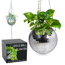 SCANDINORDICA Disco Ball Planter - Voordeelpakket: Disco Planter met ketting, Macrame-hanger en acrylstandaard, inclusief zelfwatergevend inzetstuk P