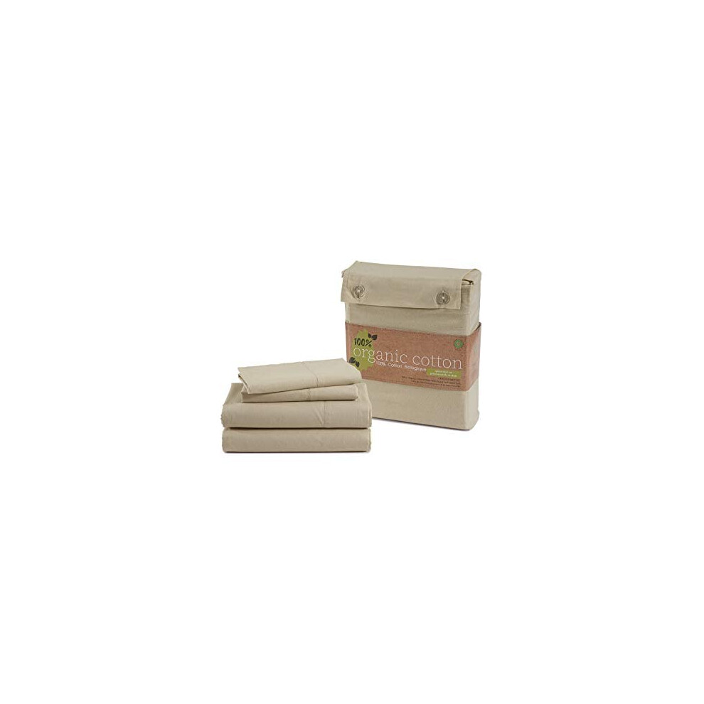 Parure de draps-housses 100 % coton biologique LANE LINEN, 2 pi   ces (1 drap-housse et 1 taie d'oreiller), couleur taupe. Drap-housse en percale d