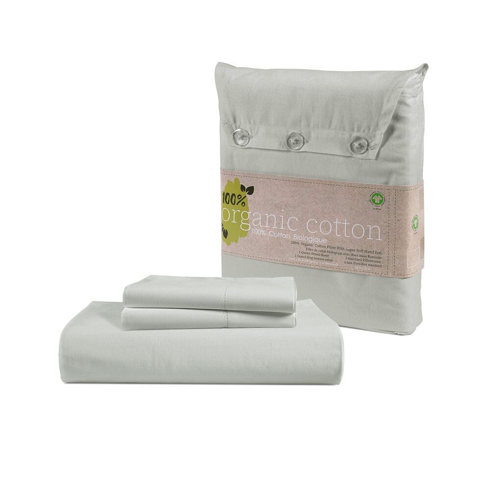 Parure de draps-housses 100 % coton biologique pour lit double, 2 pi   ces (1 drap-housse et 1 taie d'oreiller), en percale de coton, ultra doux et
