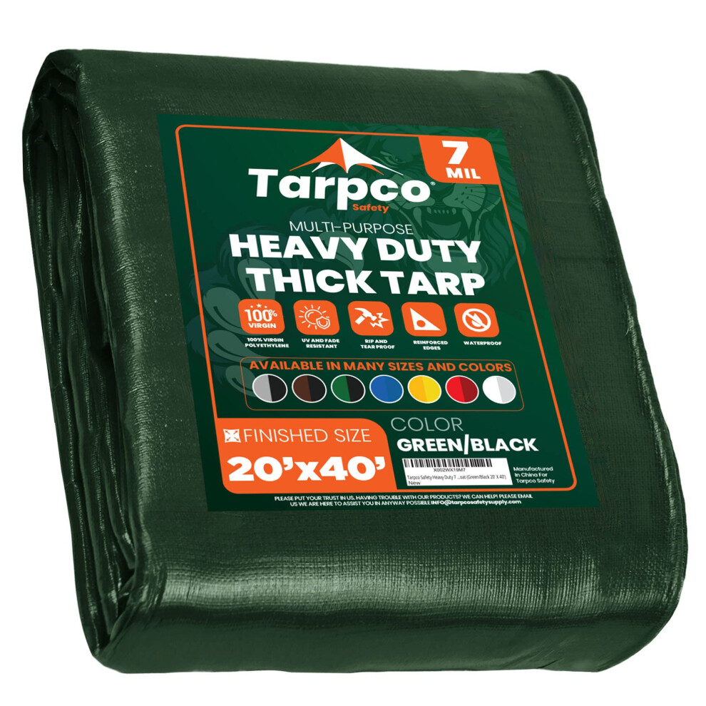Tarpco Safety Heavy Duty 7 Mil Tarp cover  Waterproof  UV Resistant  Rip and Tear Proof  Poly Tarpaulin with Reinforced Edges for Roof  camping  Patio-image-OPC-PFM7KMK-NEW