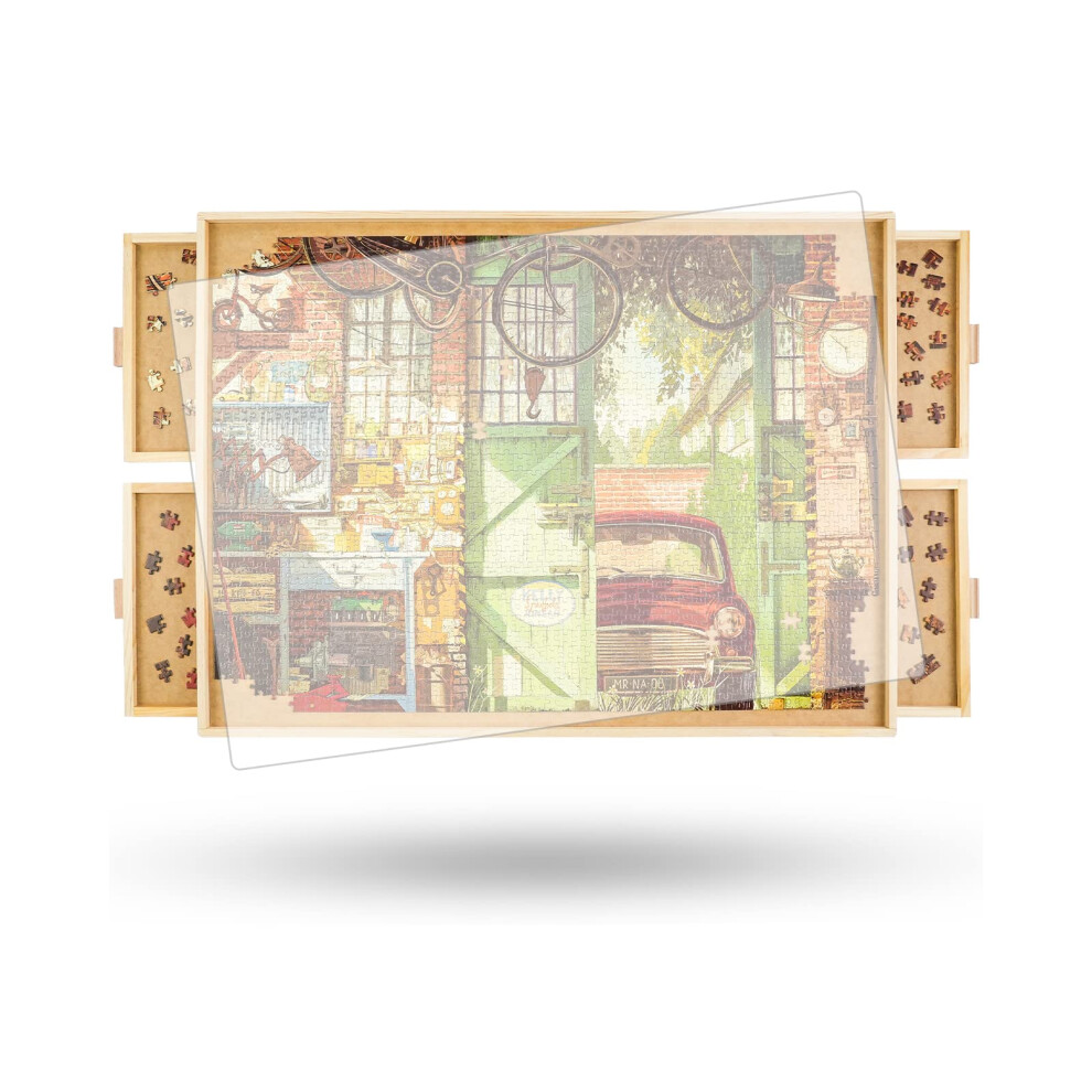 ALL4JIG 1000 Stukjes Draaibaar Puzzelbord Met Lades En Deksel 22X30 Draagbare Houten Legpuzzeltafel Voor Volwassenen Draagbare Lazy Susan Draaipuzzel-image