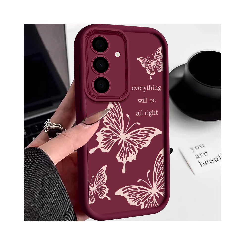 (A340 Wine For Samsung A53 5G) Butterfly Case For Samsung Galaxy S24 S23 S22 S25 Red 967854973884