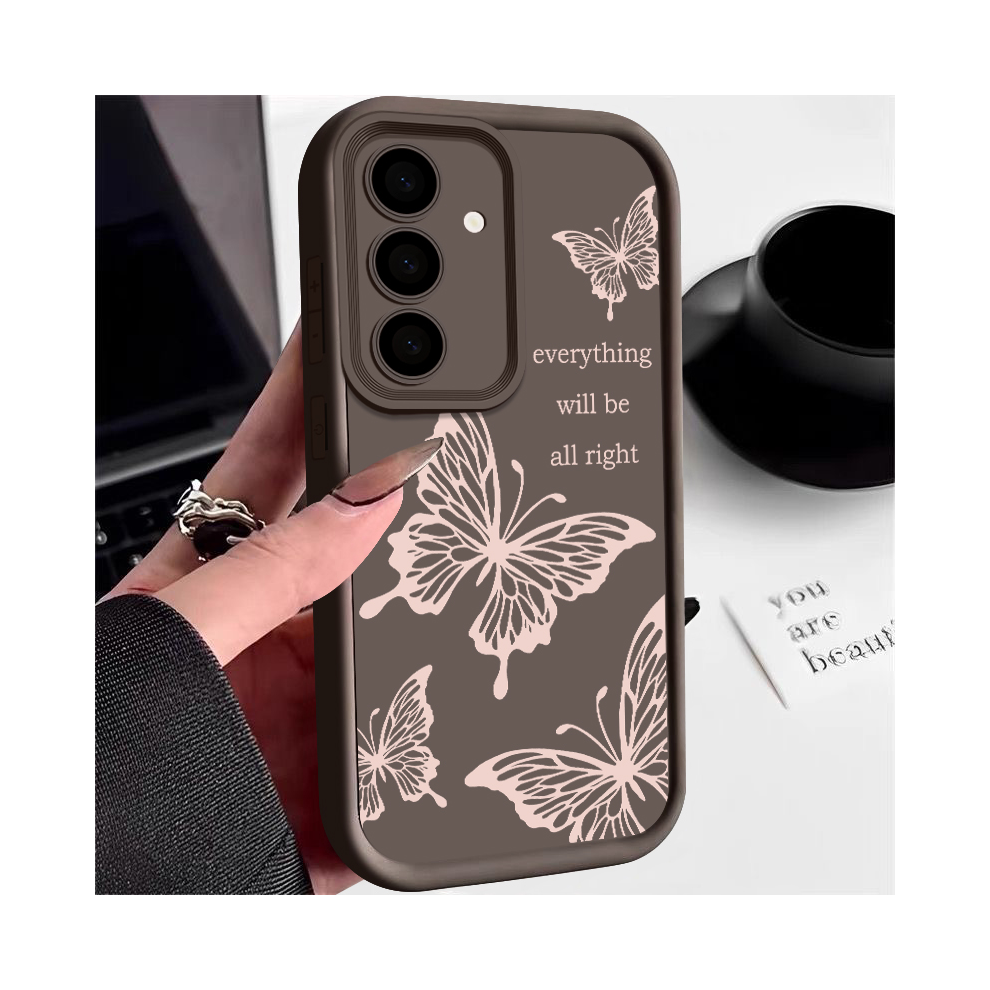 (A340 Coffee, For Samsung A34 5G) Butterfly Case For Samsung Galaxy S24 S23 S22 S25 Brown 967854973976