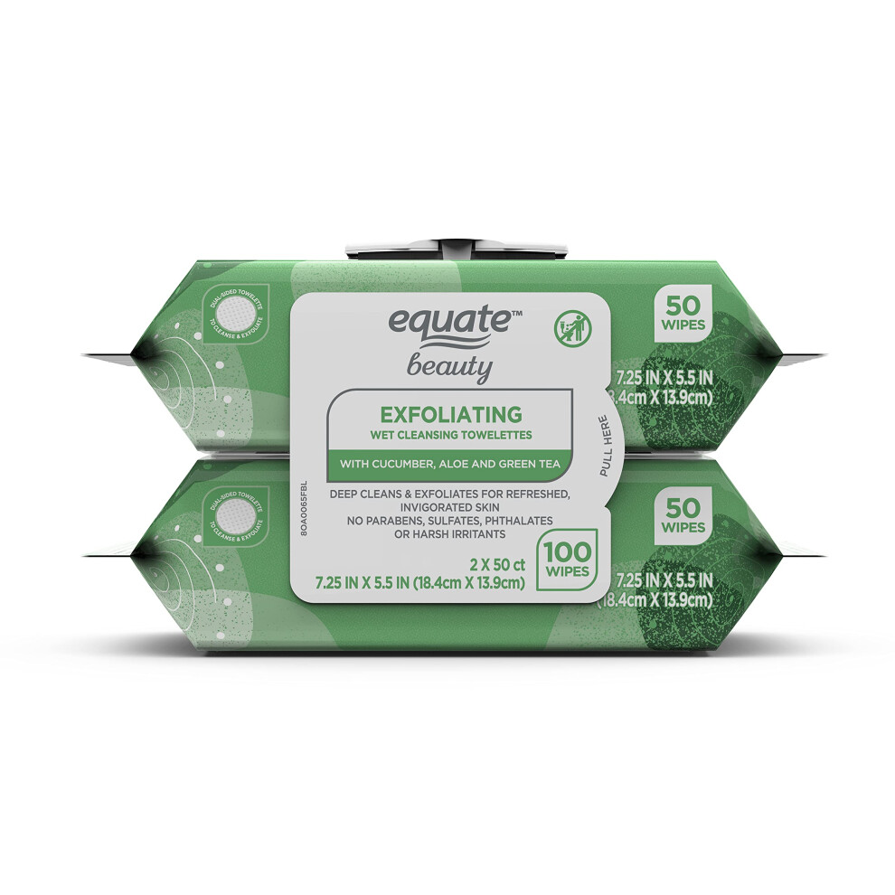 Equate Green Beauty Exfoliating Wet Cleansing Towelettes With Cucumber Aloe Tea 100 Wipes
