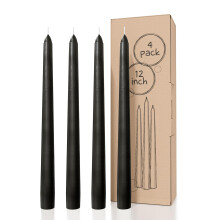 CANDWAX 12 inch Taper Candles Set of 4 - Dripless and Smokeless Candle Unscented - Slow Burning Black Tapered Candle Sticks Ideal for Any Event - Coal
