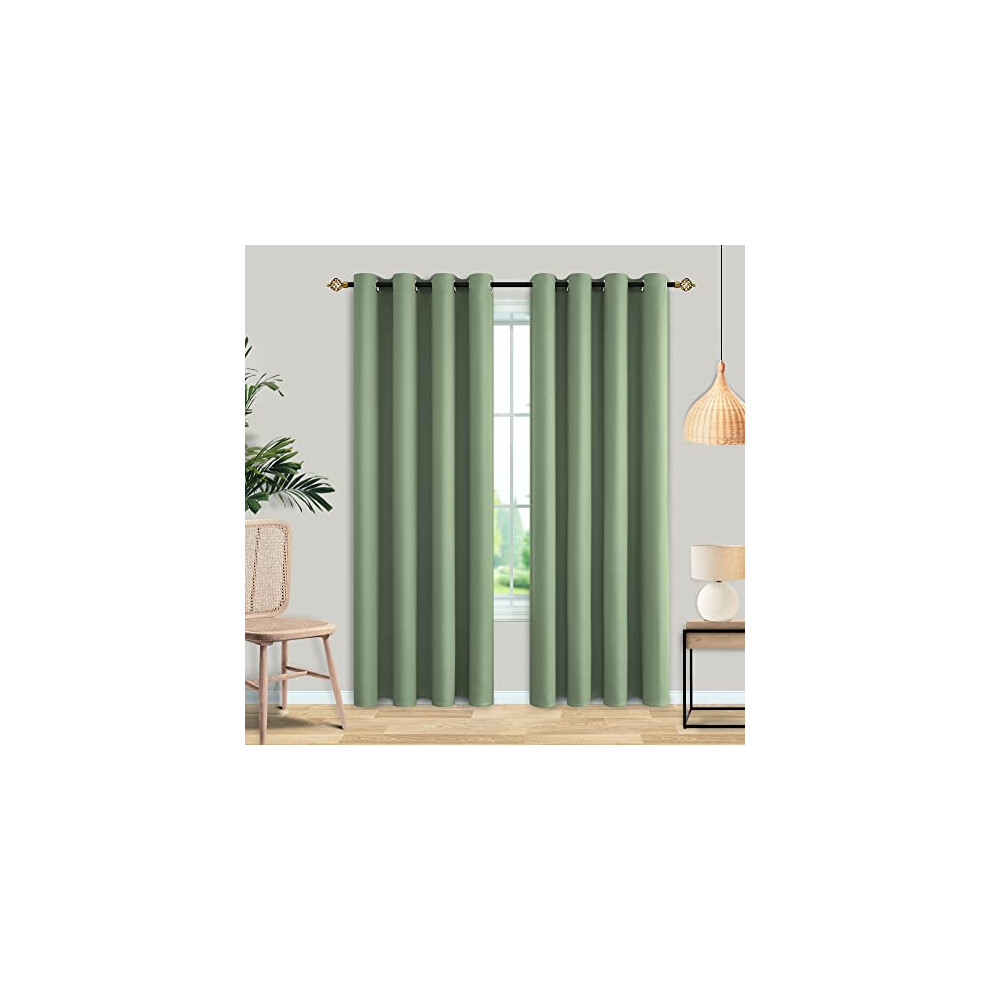 Rideaux occultants vert sauge de 213 cm de long, lot de 2 panneaux pour salon, rideaux occultants, isolants thermiques, pour chambre     coucher, 1