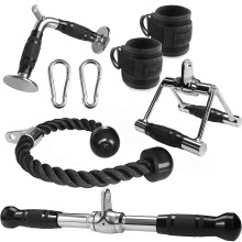 WNOEY Trizeps-Pulldown-Aufsatz, Kabelzugmaschinen-Zubehör für das Heim-Fitnessstudio (V-Griff + Reihengriff + Drehstange + Trizeps-Seil + Knöchel
