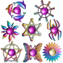 Lot de 8 toupies arc-en-ciel en mÎątal, jouets anti-stress et anti-anxiÎątÎą pour adultes et adolescents (style cool).